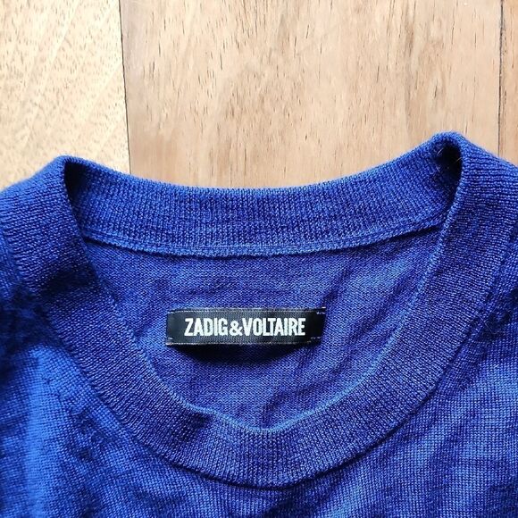 Zadig & Voltaire Blue Sweater with Red Accents- Women's Size Small - Picture 2 of 4